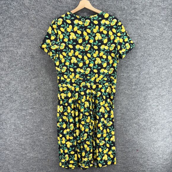MS Basic Dress Women XL Black Lemon Print Sheath Midi V-Neck Short Sleeve Casual - Picture 2 of 7